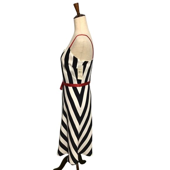 Due per Due Blue White Belted Spaghetti Strap Midi Dress - Picture 2 of 8